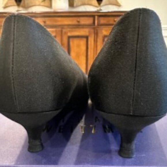 Stewart Weitzman, Size 7M, Black Satin with Rhinestones - Picture 4 of 5